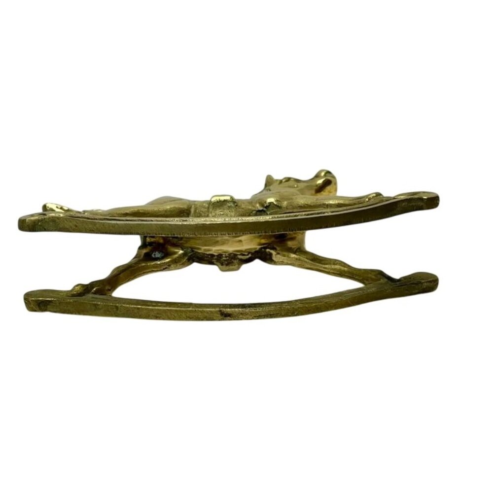 Vintage Solid Brass Rocking Horse Figurine 7" Long Nursery Shelf Decor - Picture 5 of 5